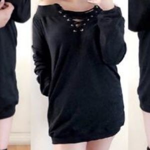 Lace up detail oversized sweater dress